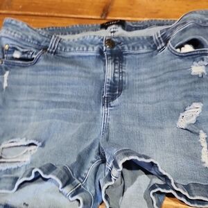 Celebrity Pink Light Blue Distressed Jean Shorts